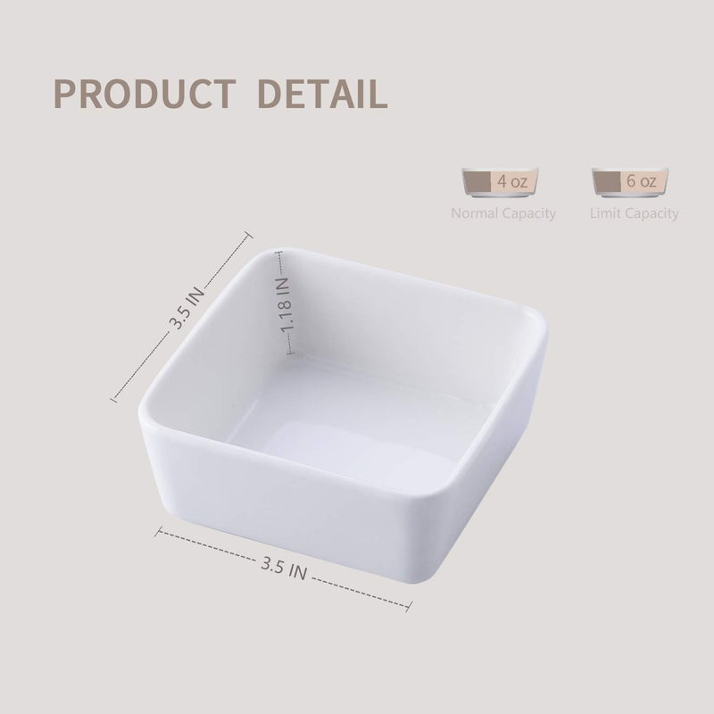 OMAYKEY 3.5 Inch Square Ramekins Set of 10, 6 oz Porcelain Ramekins for Baking, Creme Brulee Dish, Souffle Cups, Appetizer Cups, Dipping Sauce Dish, Custard Dish, Pudding Cups, White - Image 3